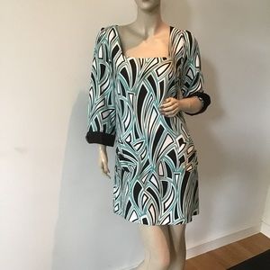 Tibi Green Black White Graphic Mod Silk Mini Dress 6